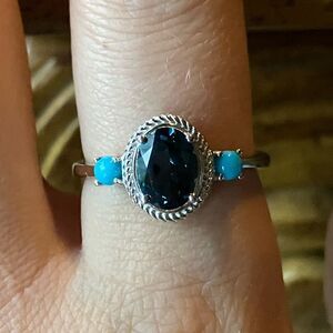 London Blue Topaz Sleeping Beauty Turquoise Sterling Silver Ring Size 9